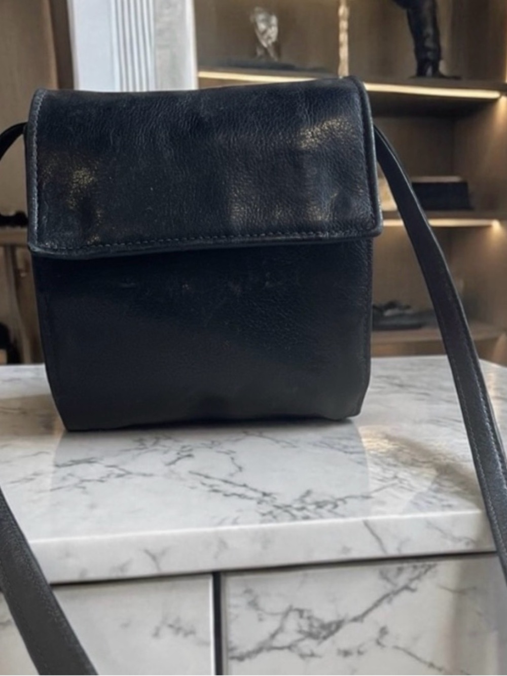 Tusk Black Leather Crossbody Bag Adjustable Strap Purse